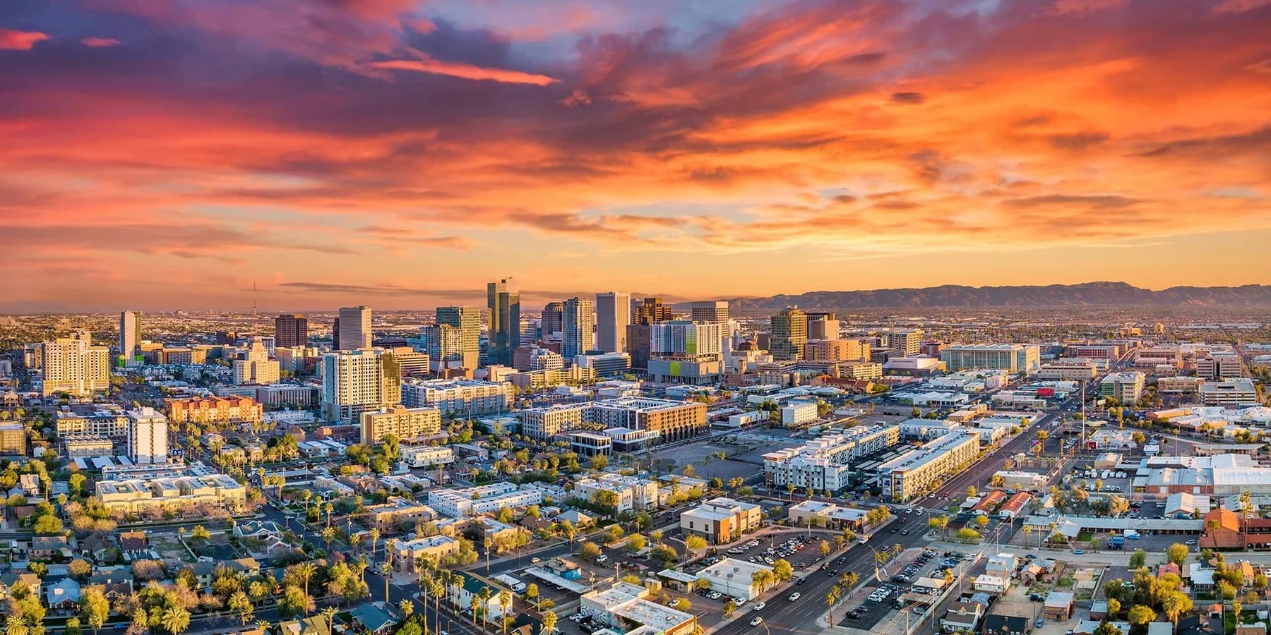 Downtown Phoenix skyline at sunset