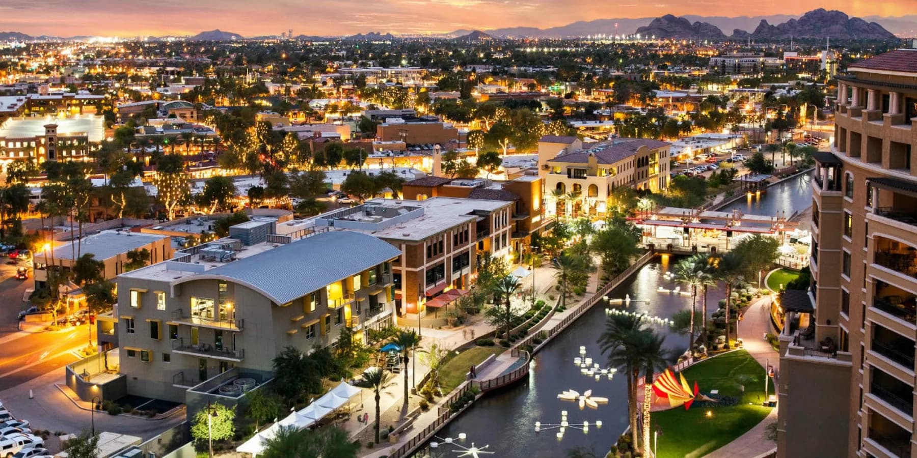 The Scottsdale Waterfront at dusk