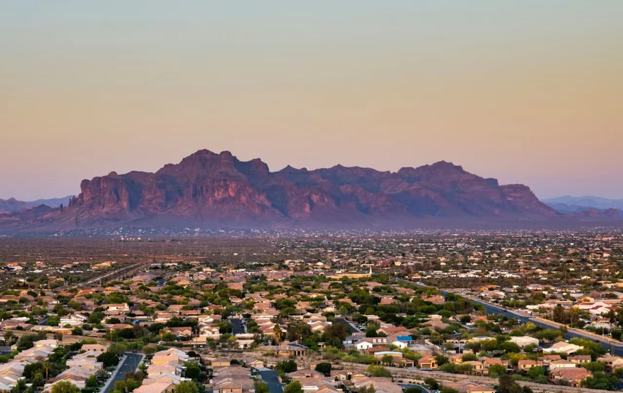 The Superstition Mountains east of metro Phoenix under afternoon light